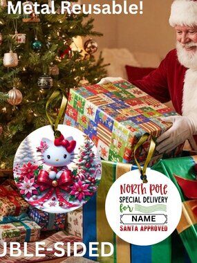 Hello Kitty Santa Reusable Metal Christmas Tag Personalized